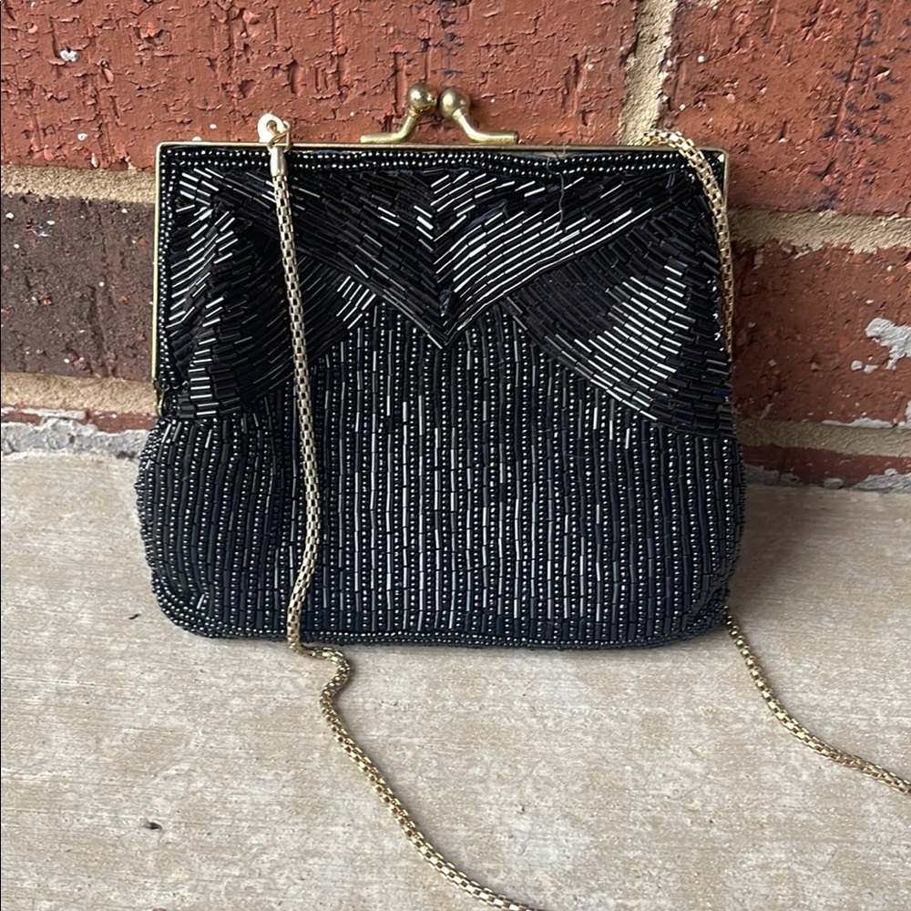 Elegant Black Beaded Evening Bag